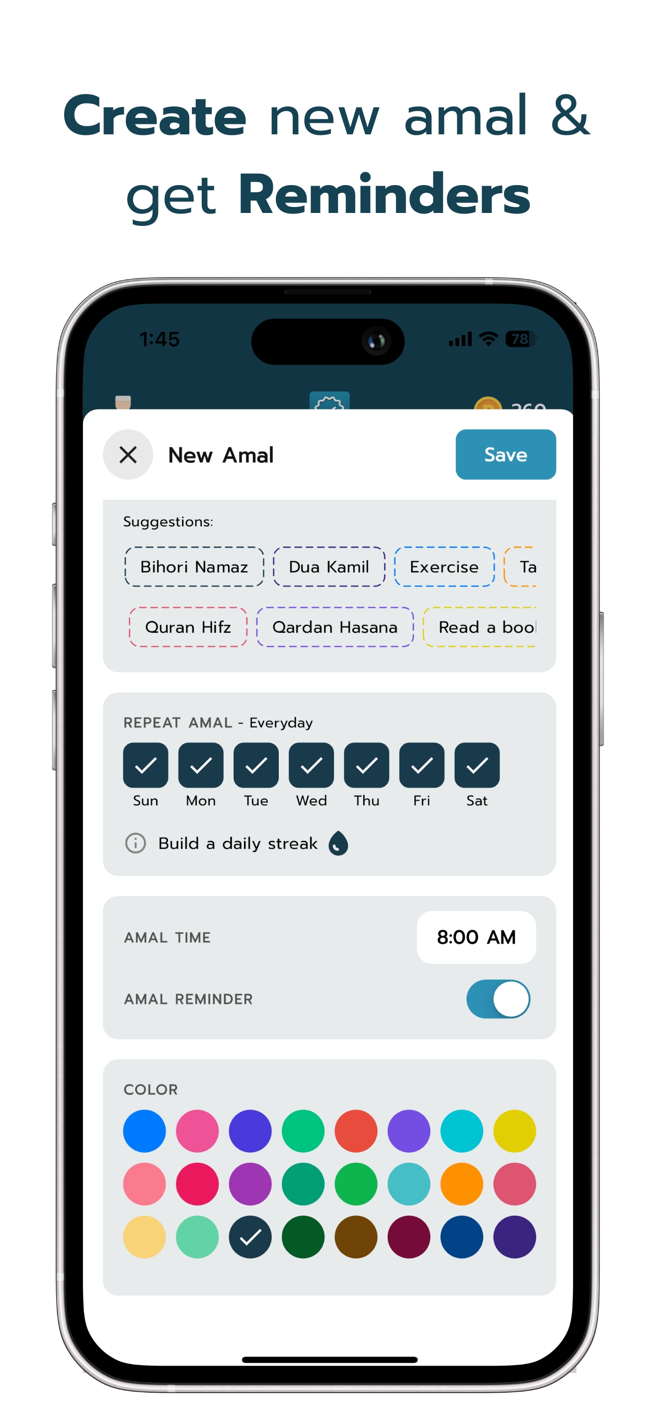 My Deen App Screenshot 1 - Amal Tracking Dashboard