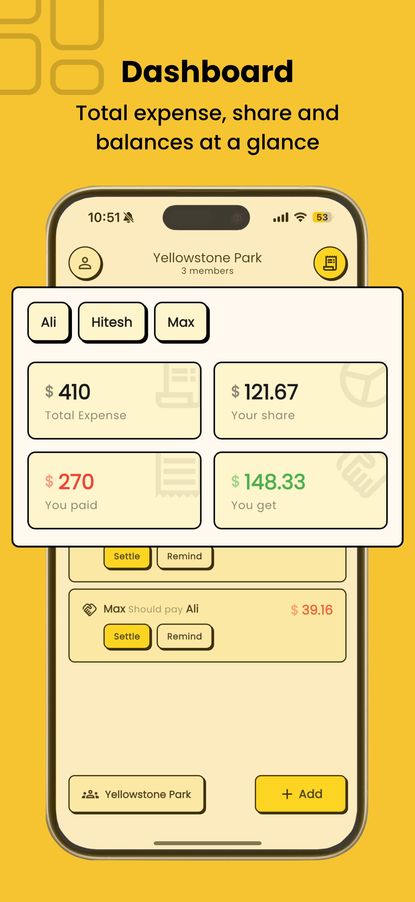 Splitup App Screenshot 3 - Settle Up Screen